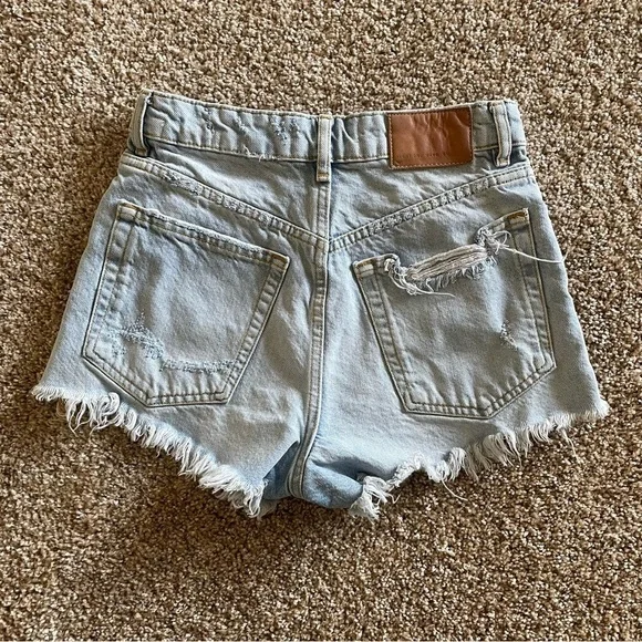 ZARA The High Waist Jean Micro Mini Shorts Womens 2 Light Wash Distressed Cutoff - Picture 9 of 16